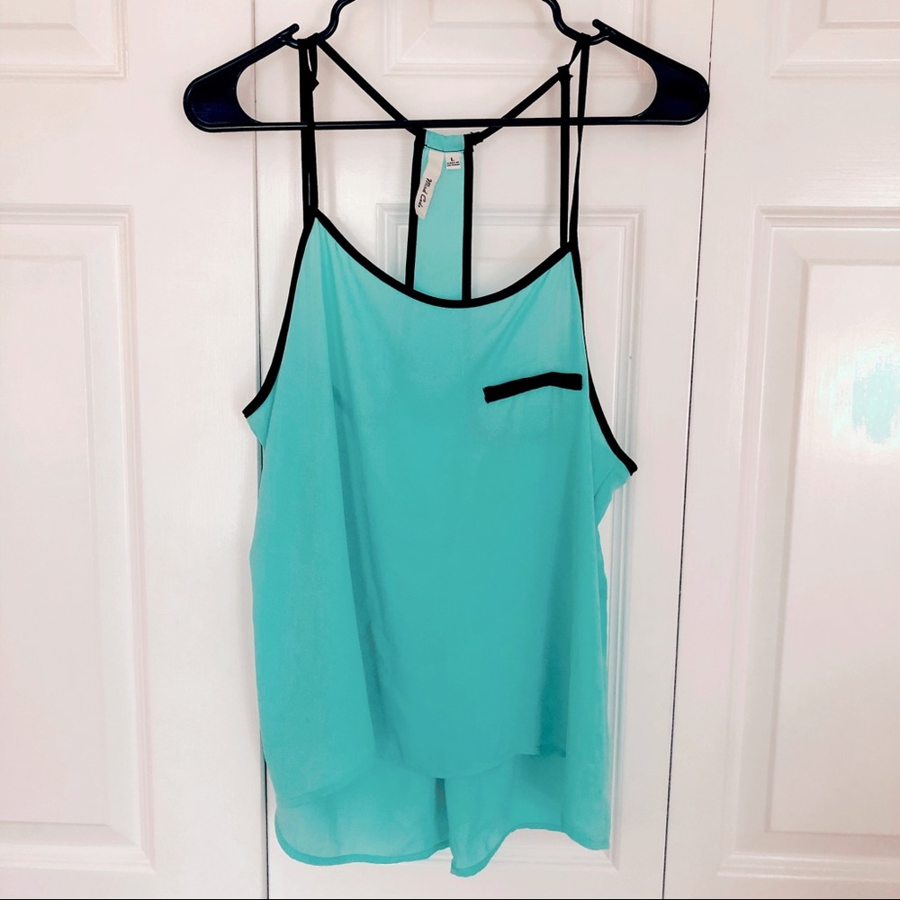 Blue / Teal Top with Black Detailing